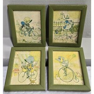 Vintage MCM Holly Hobbie  Wall Plaques Decor Lot 4 Pictures 1970's Nursery Set